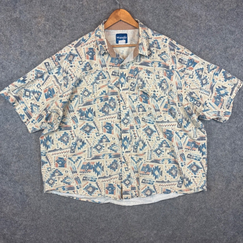 Wrangler Pearl Snap Western Shirt Mens 3XL Geometric Southwest Aztec Print Yoke